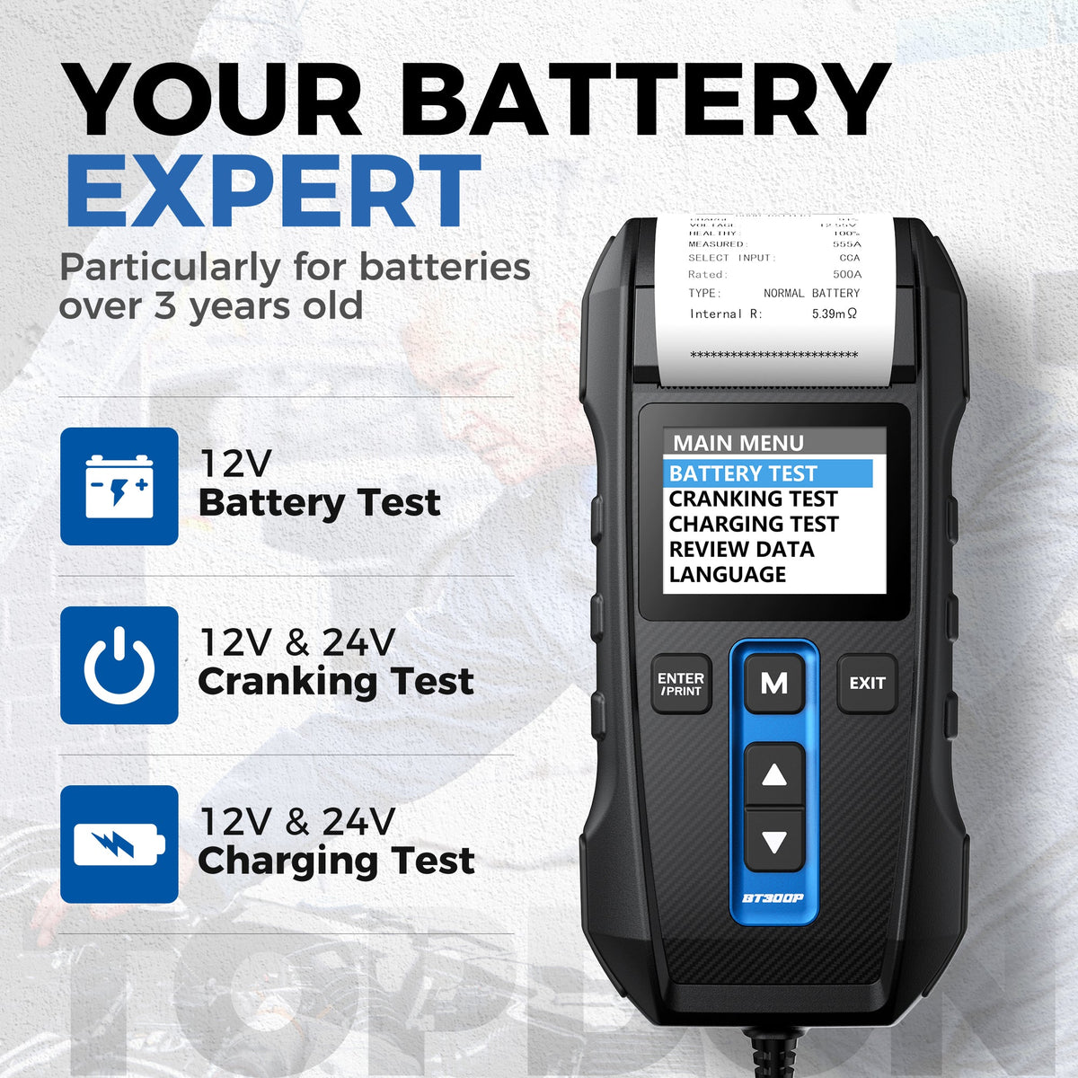 TOPDON BT300P batteritester sett forfra
