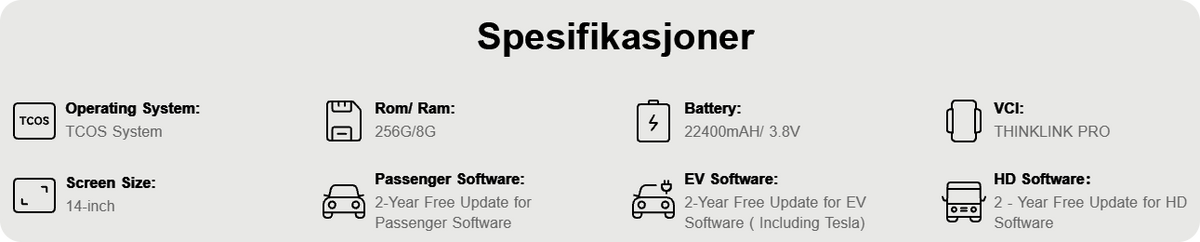 THINKCAR Expert 399 spesifikasjoner